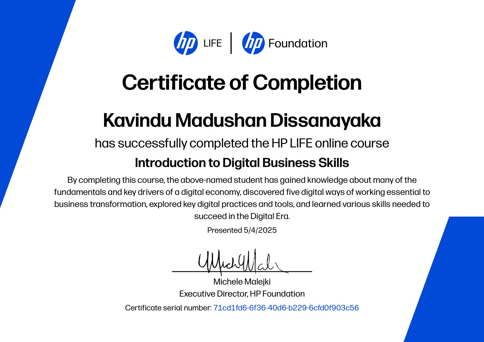 HP LIFE Digital Business Skills Certificate